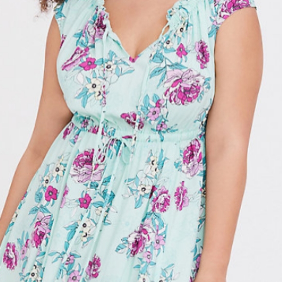 Mint Green Challis Flower Dress - Picture 3 of 4